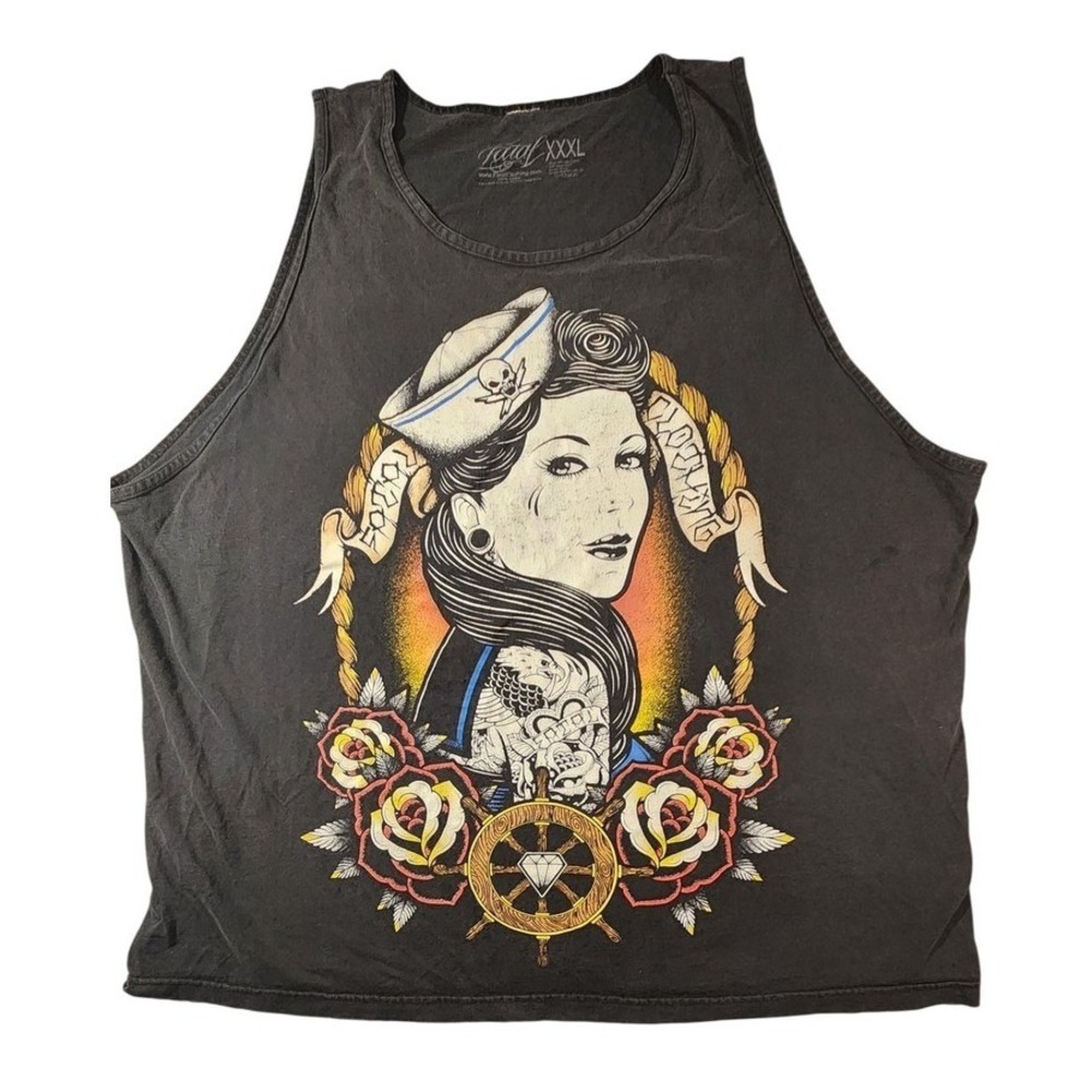 Fatal‎ Clothing Shirt Mens 3XL Black Sailor Y2K Pinup Tattoo Graphic Rock Tank
